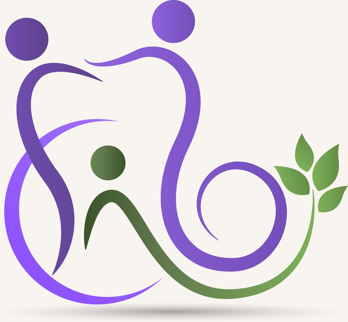 Illustration of a tooth outlined in purple ribbons, with a stylised family figure and green leaves